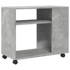 Tavolino con Ruote Grigio Cemento 70x35x60 cm in Truciolato
