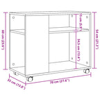 Tavolino con Ruote Grigio Sonoma 70x35x60 cm in Truciolato