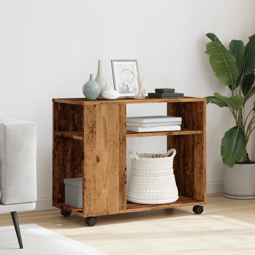 Tavolino con Ruote Legno Antico 70x35x60cm in Truciolato