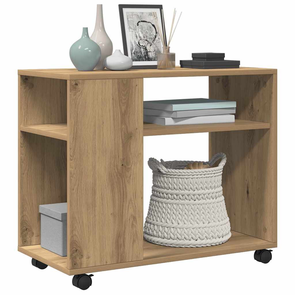 Tavolino con Ruote Rovere Artigianale 70x35x60 cm in Truciolato