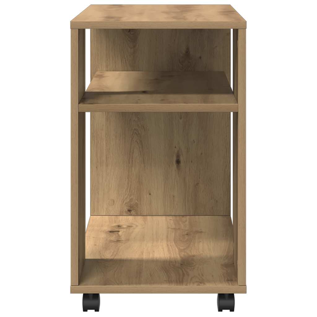 Tavolino con Ruote Rovere Artigianale 70x35x60 cm in Truciolato