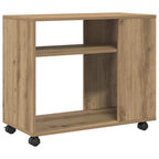 Tavolino con Ruote Rovere Artigianale 70x35x60 cm in Truciolato
