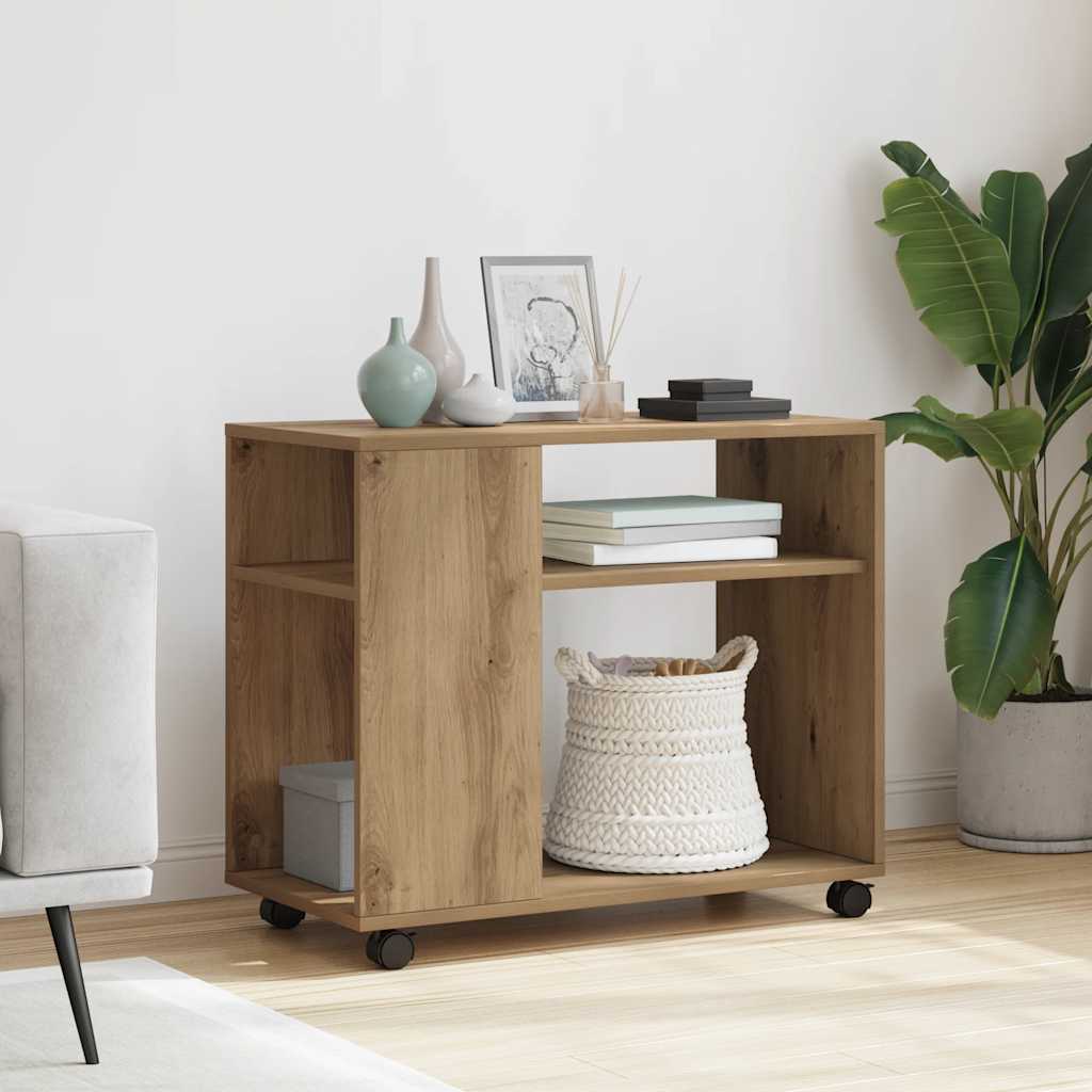 Tavolino con Ruote Rovere Artigianale 70x35x60 cm in Truciolato