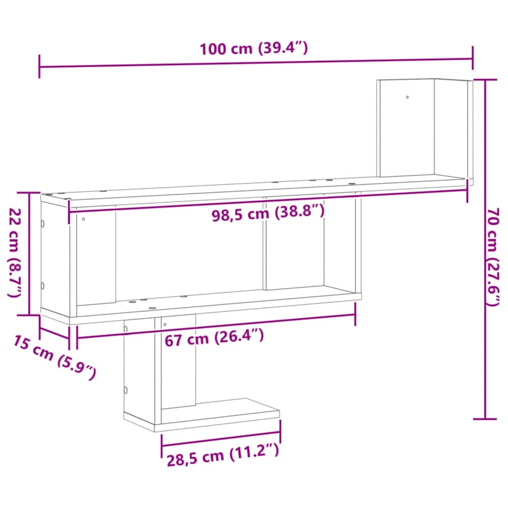 Scaffale a Parete Nero 100x15x70 cm in Truciolato