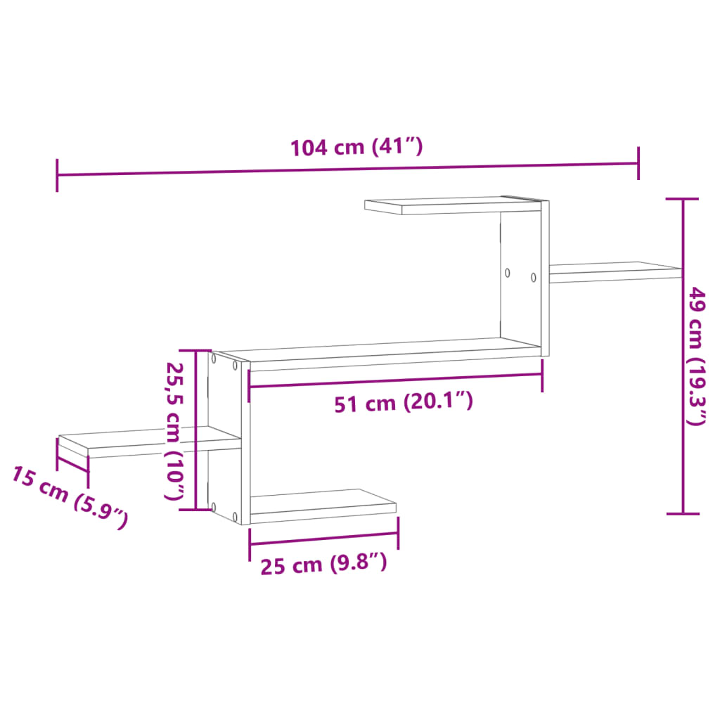 Scaffale a Muro Rovere Fumo 104x15x49 cm in Truciolato