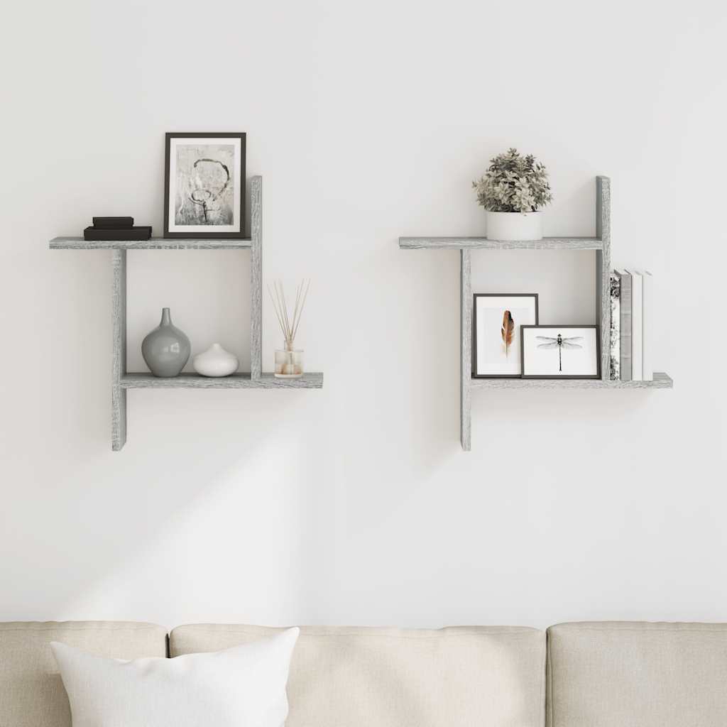 Mensole a Parete 2pz Grigio Sonoma 50x12x50 cm in Truciolato