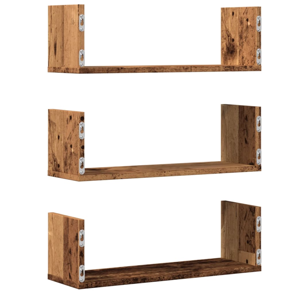 Mensole da Parete 3pz Legno Antico 58x18x18 cm in Truciolato