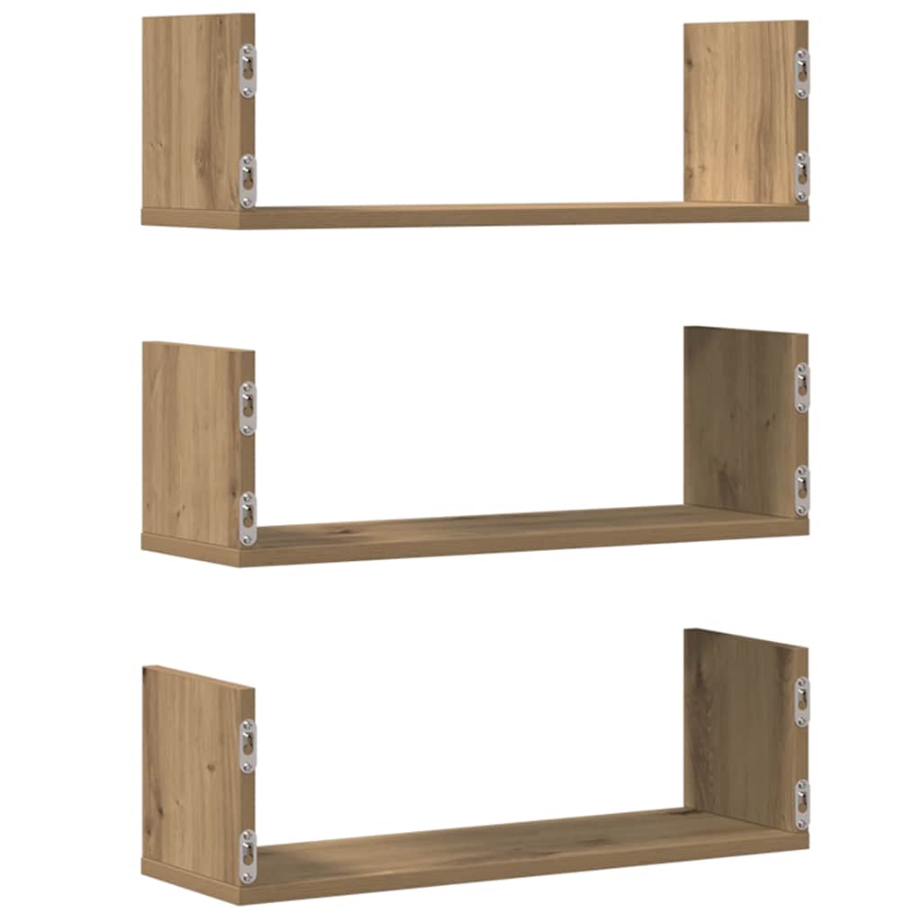 Mensole Parete 3pz Rovere Artigianale 58x18x18 cm in Truciolato