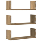 Mensole Parete 3pz Rovere Artigianale 58x18x18 cm in Truciolato