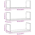 Mensole Parete 3pz Rovere Artigianale 58x18x18 cm in Truciolato