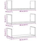 Mensole Parete 3pz Rovere Artigianale 80x18x18 cm in Truciolato