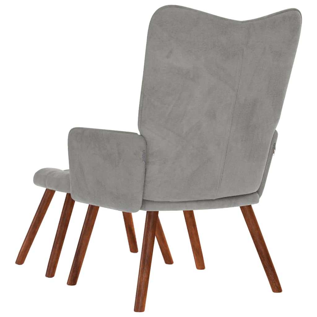 Poltrona Relax con Sgabello Grigio Chiaro in Velluto