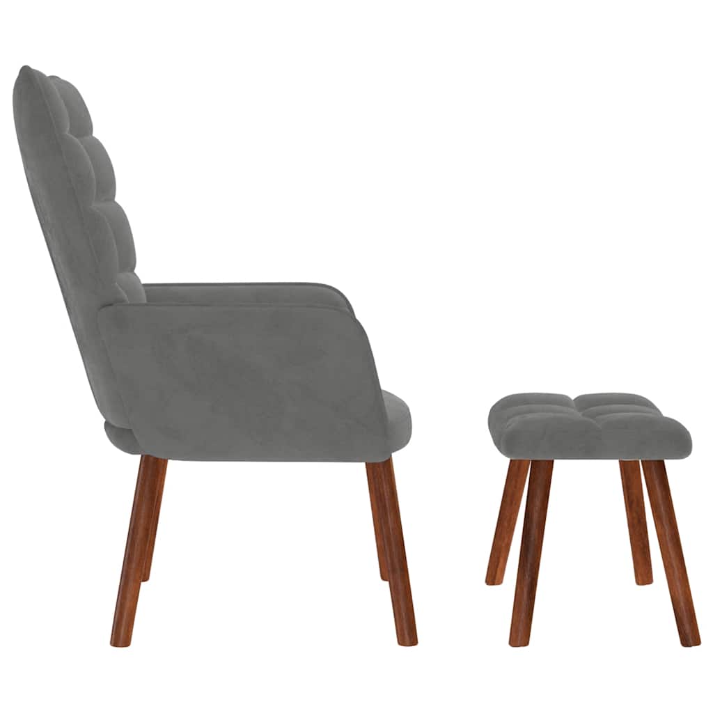 Poltrona Relax con Sgabello in Velluto Grigio Scuro