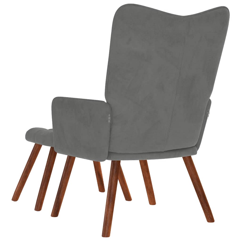 Poltrona Relax con Sgabello in Velluto Grigio Scuro