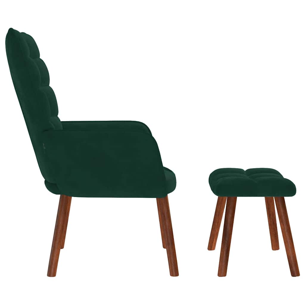 Poltrona Relax con Sgabello in Velluto Verde Scuro