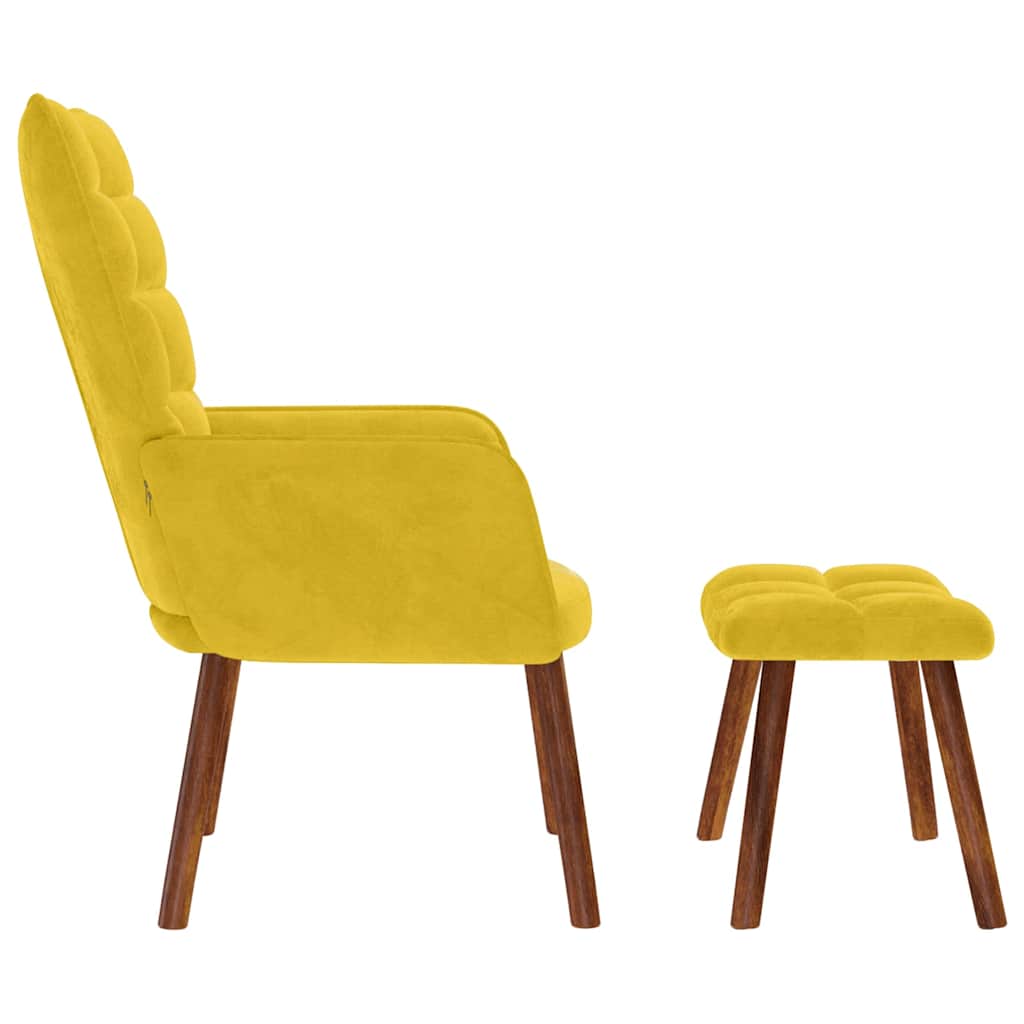 Poltrona Relax con Sgabello in Velluto Giallo