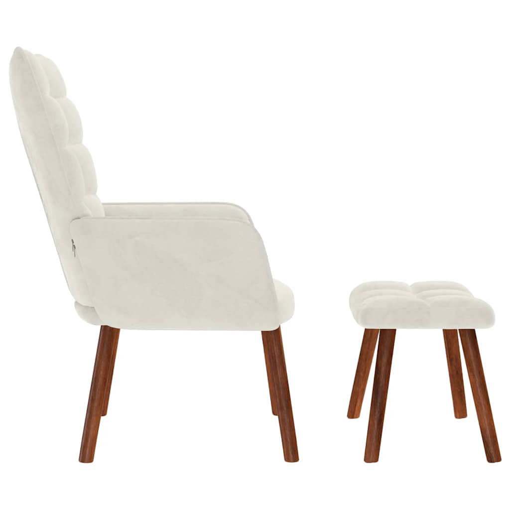Poltrona Relax con Sgabello in Velluto Crema