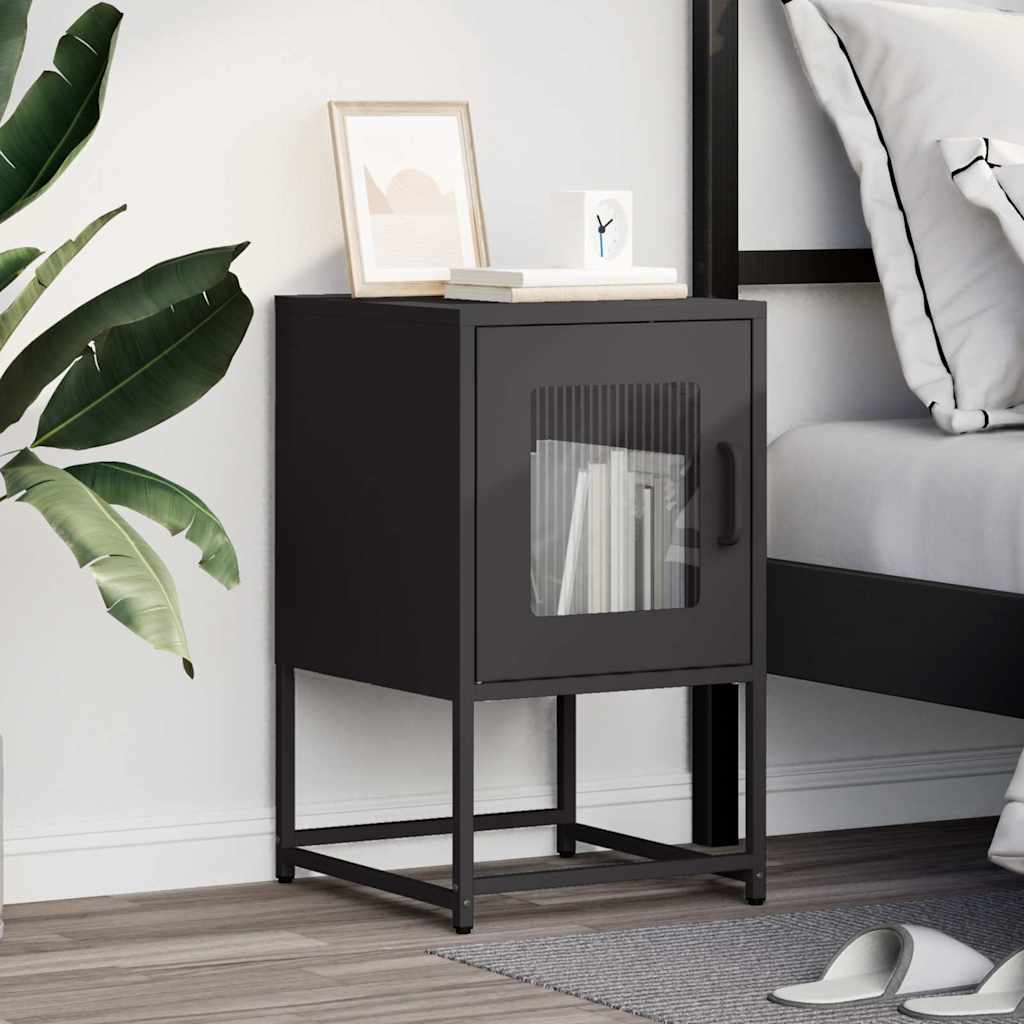 Comodino Nero 36x39x60,5 cm in Acciaio Laminato a Freddo