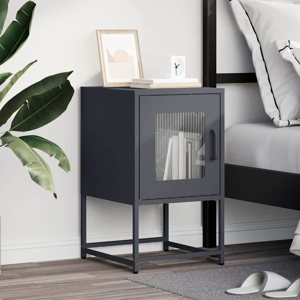 Comodino Antracite 36x39x60,5 cm in Acciaio Laminato a Freddo