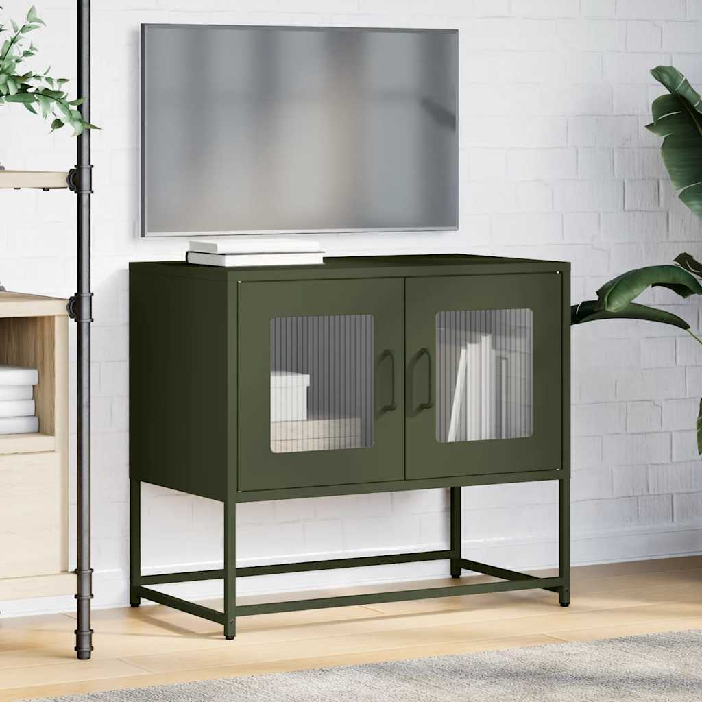 Mobile TV Verde Oliva 68x39x60,5cm in Acciaio Laminato a Freddo