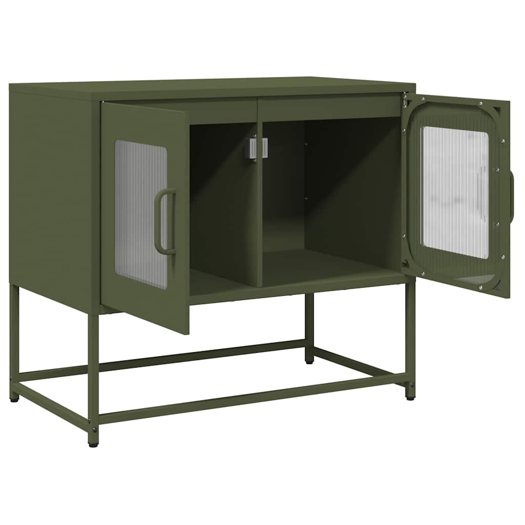 Mobile TV Verde Oliva 68x39x60,5cm in Acciaio Laminato a Freddo
