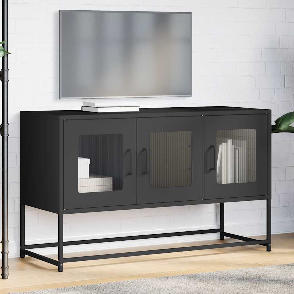Mobile TV Nero 100,5x39x60,5 cm in Acciaio Laminato a Freddo