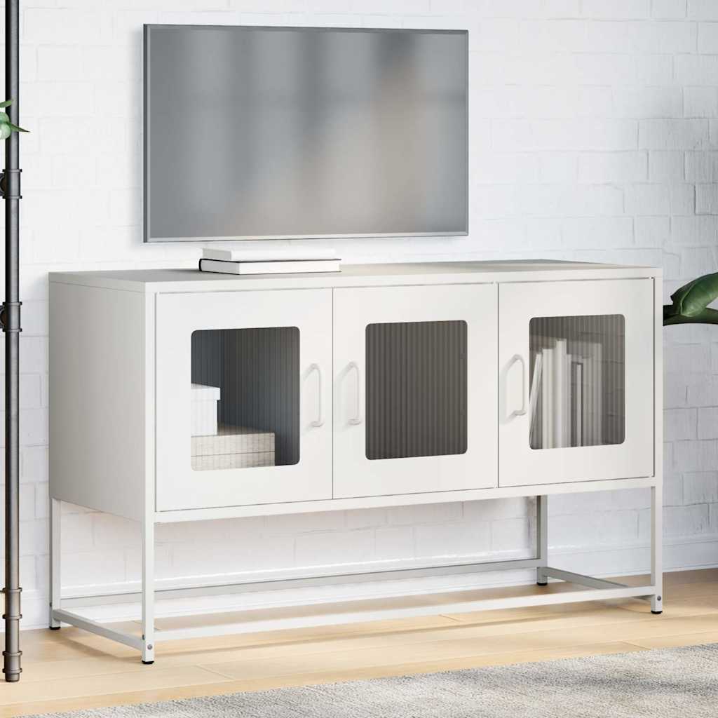 Mobile TV Bianco 100,5x39x60,5 cm in Acciaio Laminato a Freddo