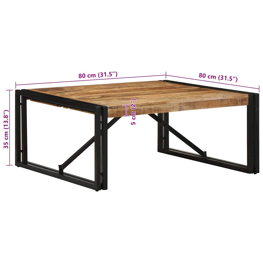 Tavolino 80x80x35 cm in Legno Massello di Mango Grezzo