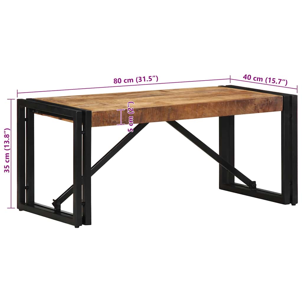 Tavolino 80x40x35 cm in Legno Massello di Mango Grezzo