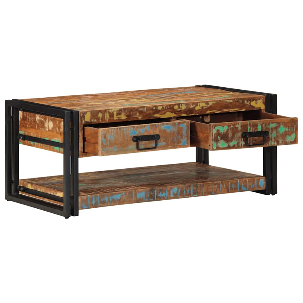 Tavolino Salotto Multicolore 90x50x38cm Legno Massello Recupero