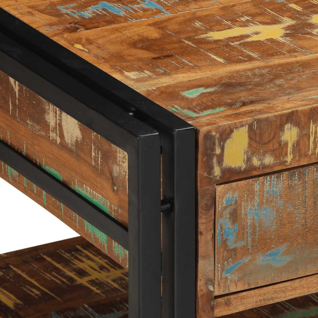 Tavolino Salotto Multicolore 90x50x38cm Legno Massello Recupero