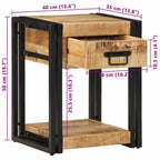 Comodino 40x35x50 cm in Legno Grezzo Massello di Mango