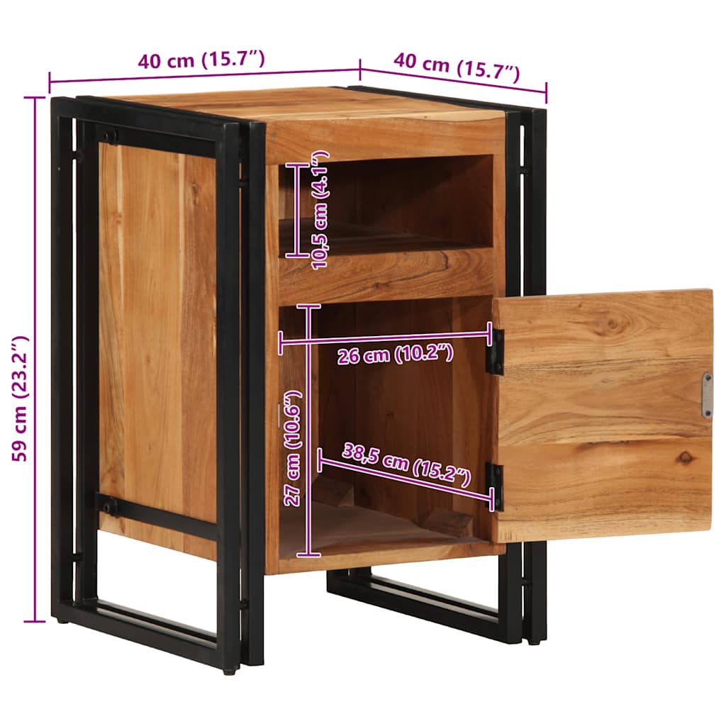 Comodino 40x40x59 cm in Legno Massello di Acacia