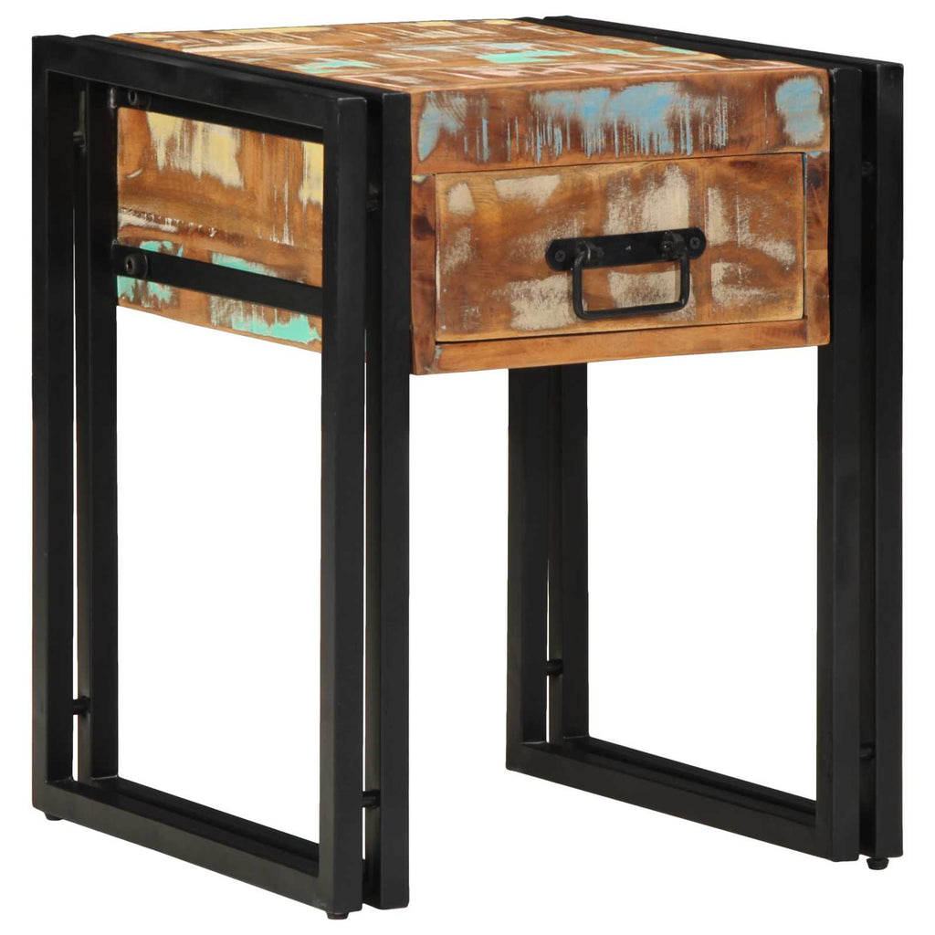 Tavolino con cassetto 40 x 40 x 50 cm Legno Recuperato Massello