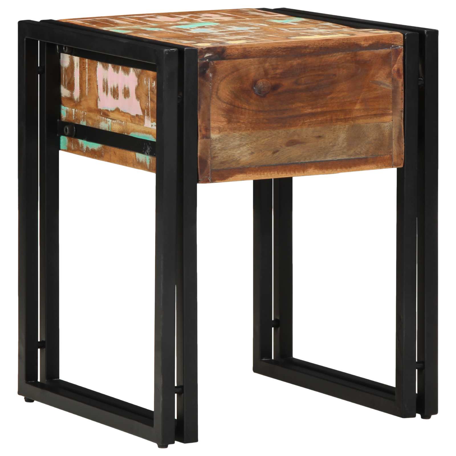 Tavolino con cassetto 40 x 40 x 50 cm Legno Recuperato Massello