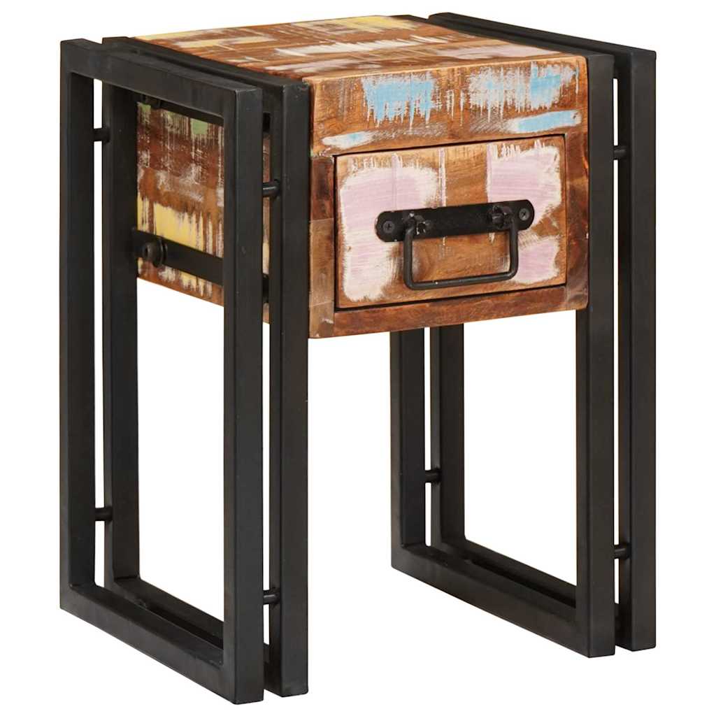 Tavolino con cassetto 30 x 30 x 40 cm Legno Recuperato Massello