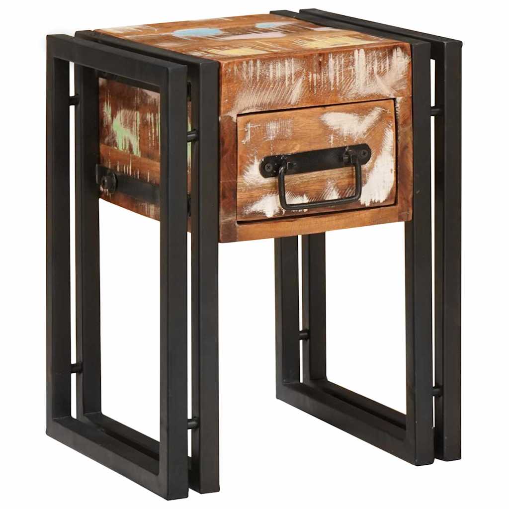 Tavolino con cassetto 30 x 30 x 40 cm Legno Recuperato Massello