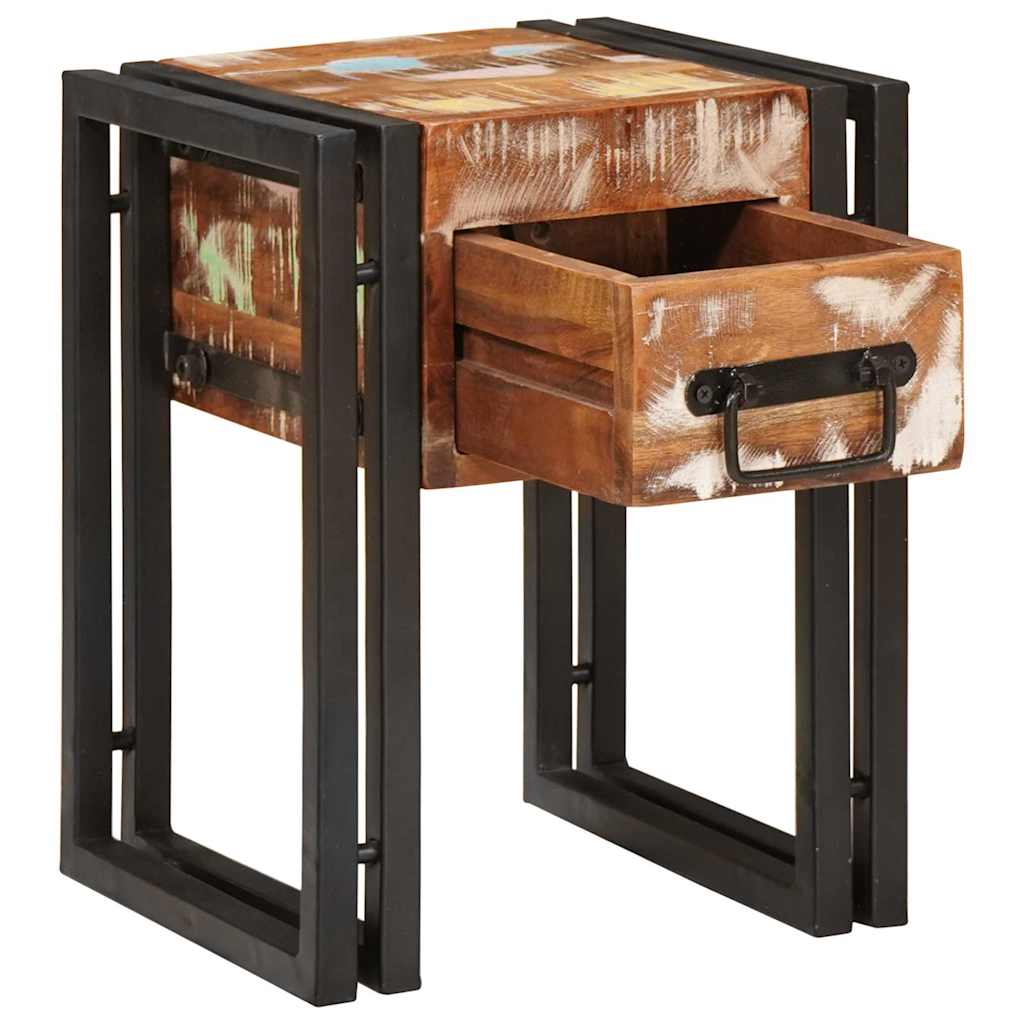 Tavolino con cassetto 30 x 30 x 40 cm Legno Recuperato Massello