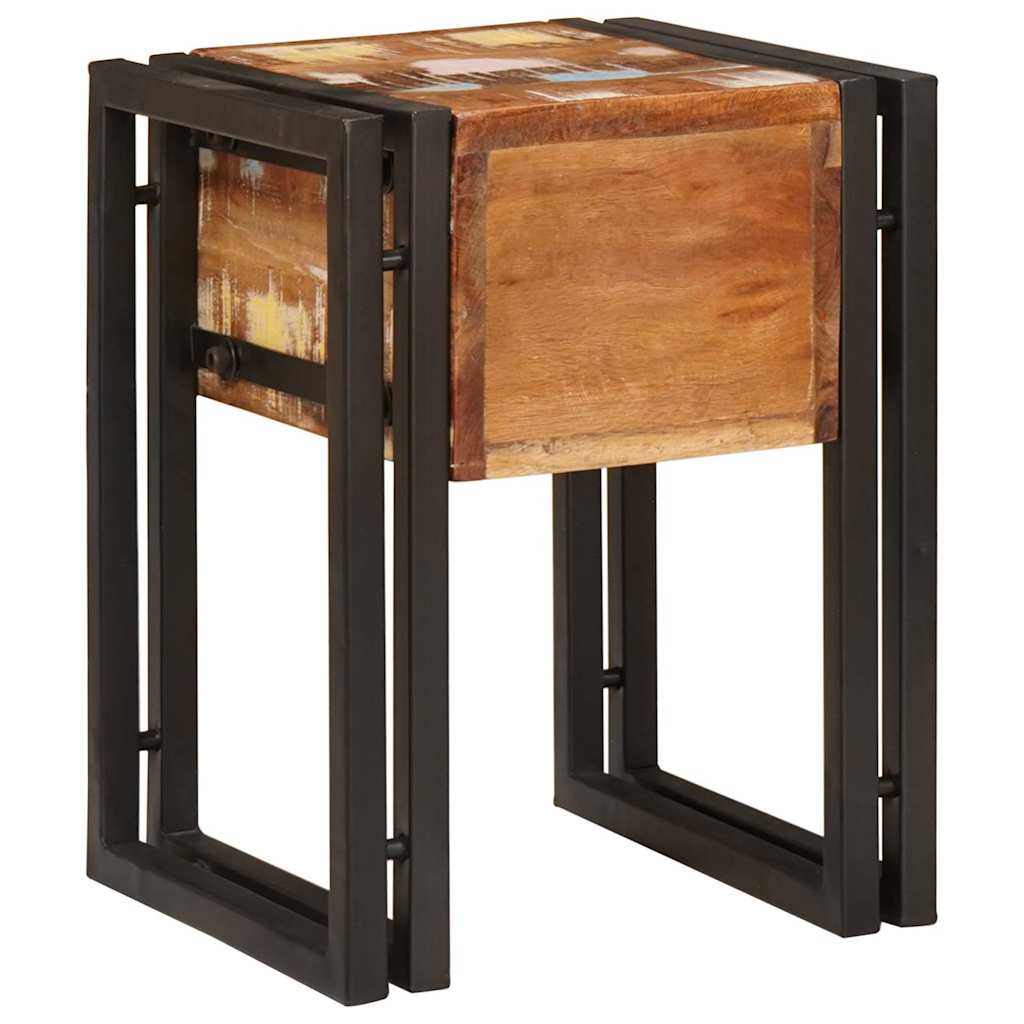 Tavolino con cassetto 30 x 30 x 40 cm Legno Recuperato Massello