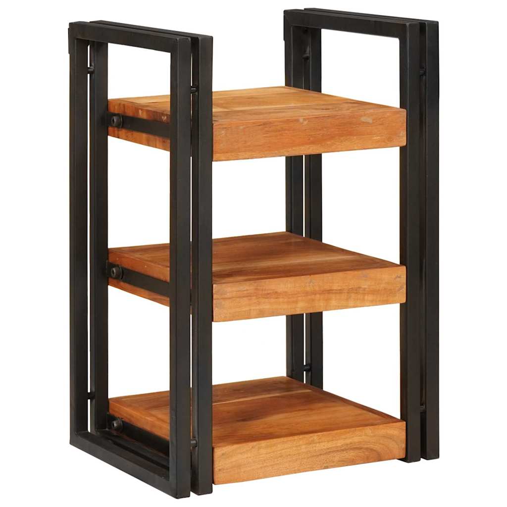 Comodino Marrone e Nero Legno Massello di Acacia
