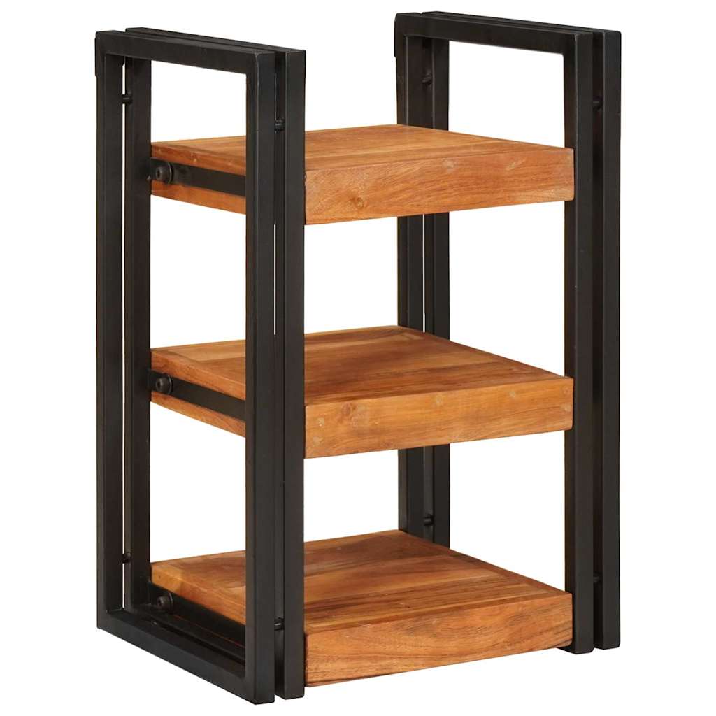 Comodino Marrone e Nero Legno Massello di Acacia