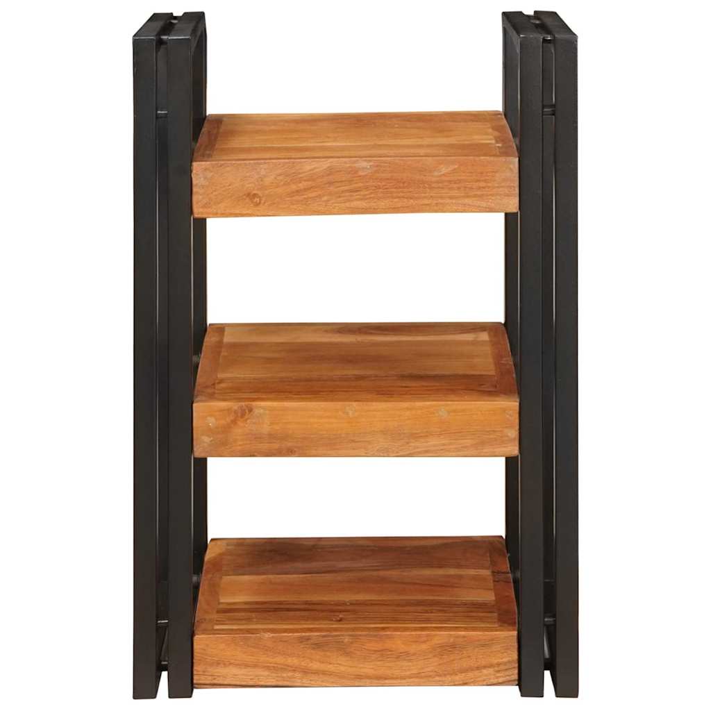 Comodino Marrone e Nero Legno Massello di Acacia