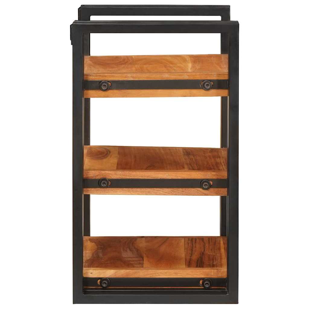 Comodino 2 pcs Marrone e Nero Legno Massello di Acacia
