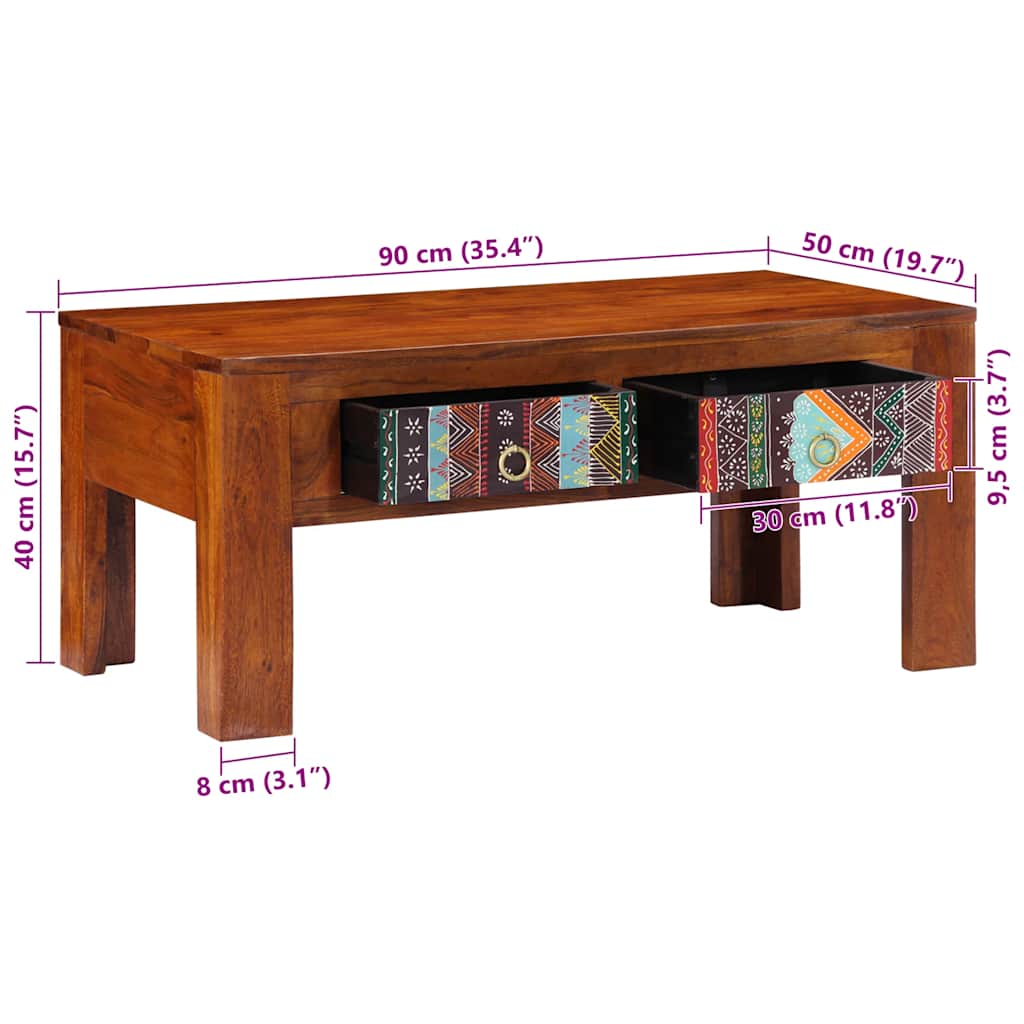 Tavolino da Salotto 90x50x40 cm in Legno Massello di Acacia