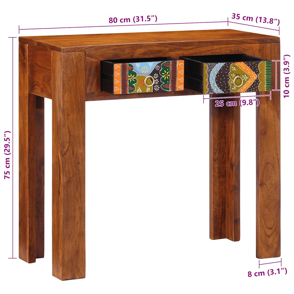 Tavolo Consolle 80x35x75 cm in Legno Massello di Acacia
