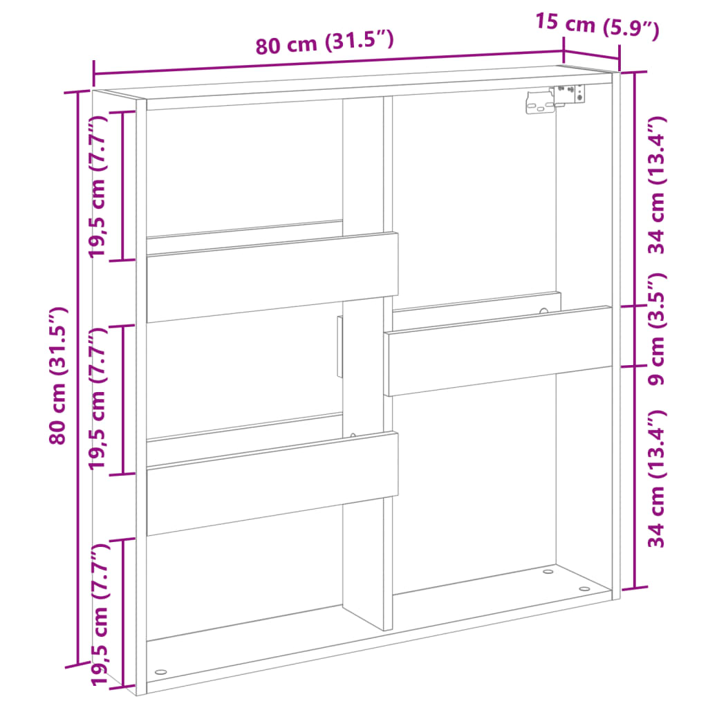 Mobile a Parete Legno Antico 80x15x80 cm in Legno Multistrato