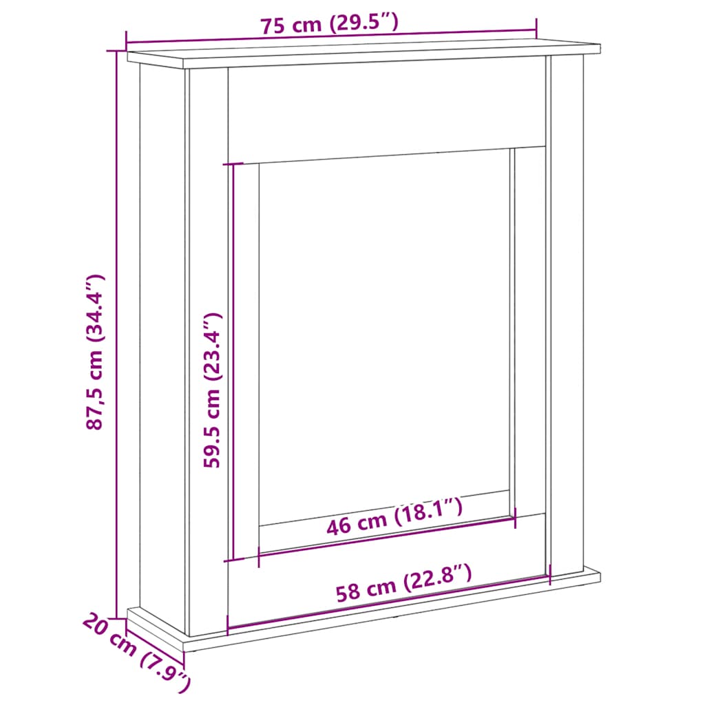 Cornice per Camino Rovere Artigianale 75x20x87,5 cm Truciolato