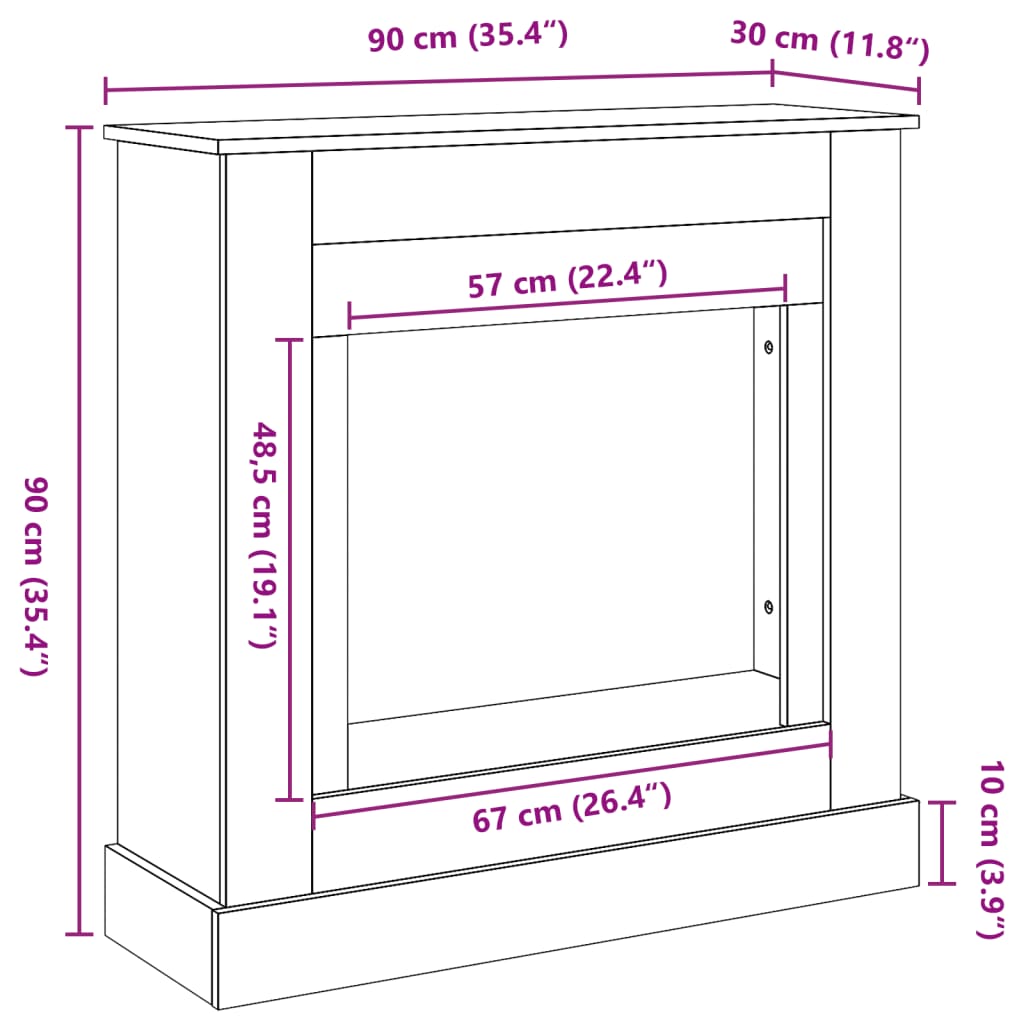 Cornice per Camino Grigio Cemento 90x30x90 cm in Truciolato