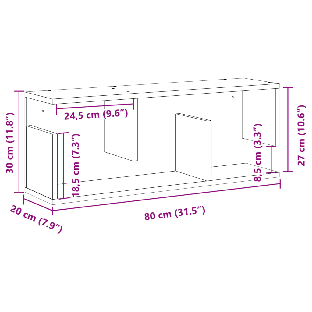 Mobile a Parete 80x20x30 cm Nero in Legno Multistrato