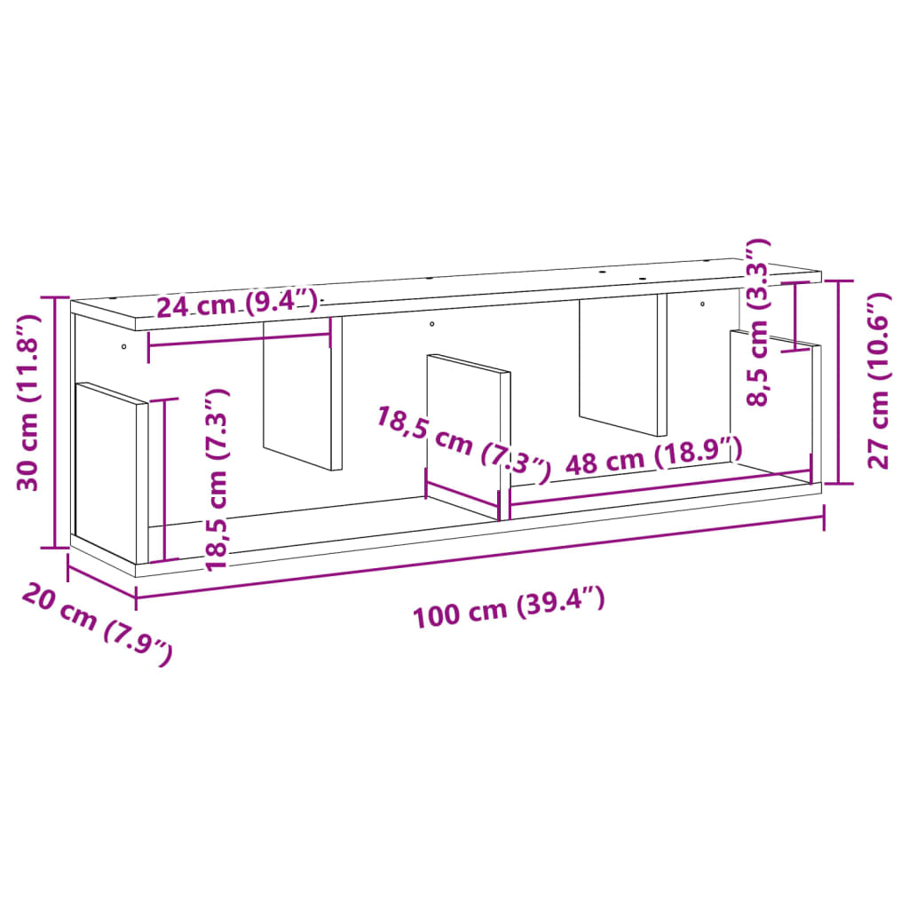 Mobile a Parete 100x20x30 cm Grigio Sonoma in Legno Multistrato